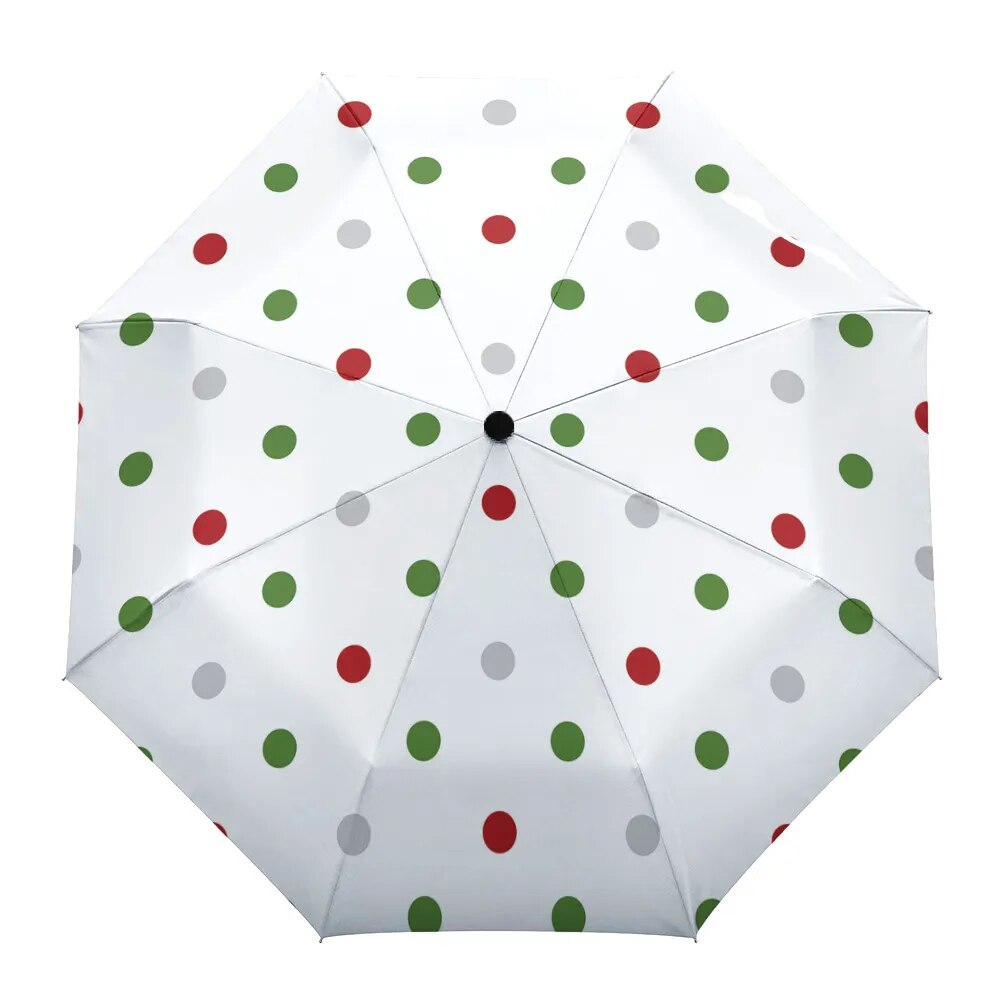 Dot Red Beige Fully-automatic Rain Umbrella, showcasing a stylish design with eight sturdy ribs and a compact folding mechanism.