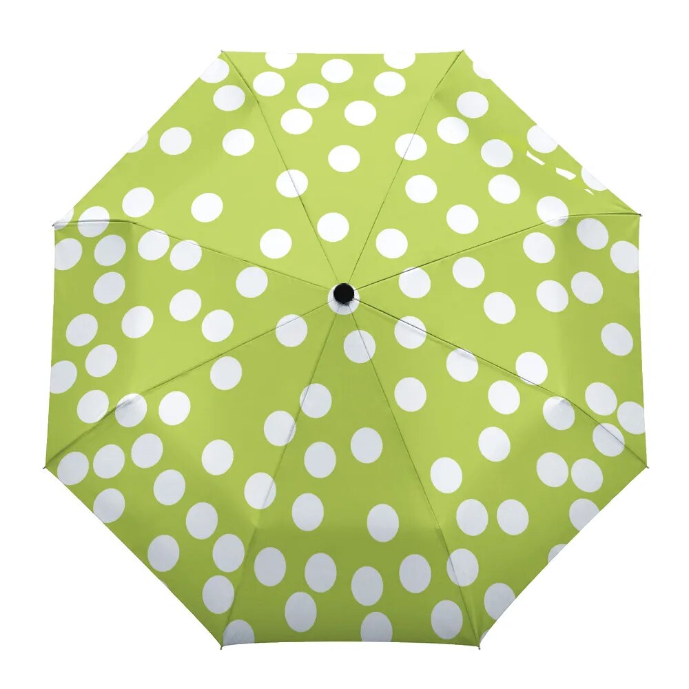 Dot Red Beige Fully-automatic Rain Umbrella, showcasing a stylish design with eight sturdy ribs and a compact folding mechanism.