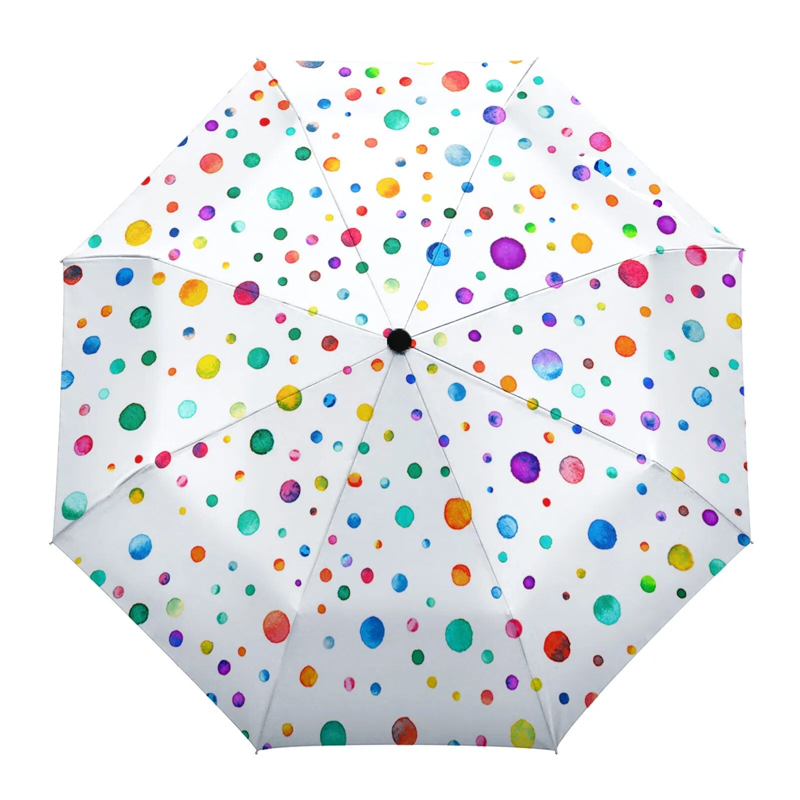 Dot Red Beige Fully-automatic Rain Umbrella, showcasing a stylish design with eight sturdy ribs and a compact folding mechanism.