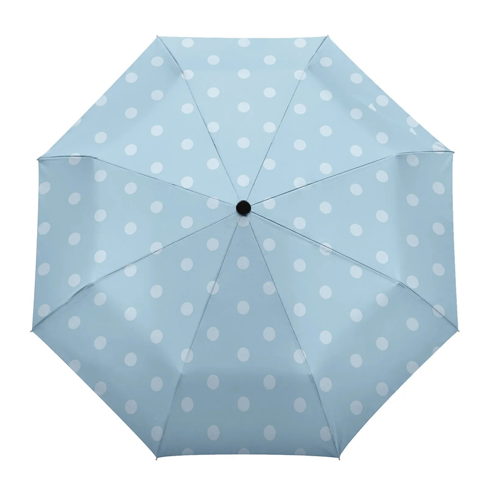 Dot Red Beige Fully-automatic Rain Umbrella, showcasing a stylish design with eight sturdy ribs and a compact folding mechanism.