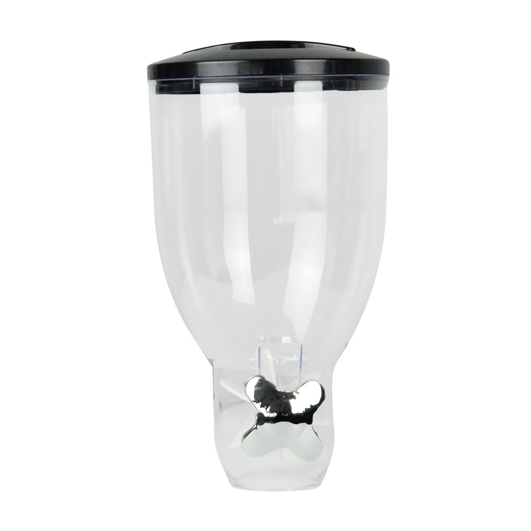 Double Cereal Dispenser in black, featuring a transparent cylinder and twist knob for portion control, ideal for storing cereals and dry foods.