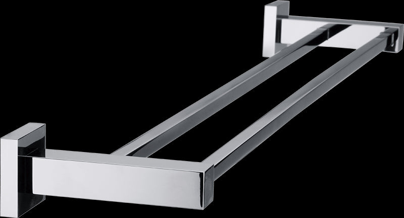 Double Classic Chrome Towel Bar Rail, elegantly designed for bathroom use, featuring a shiny chrome finish and sturdy construction.