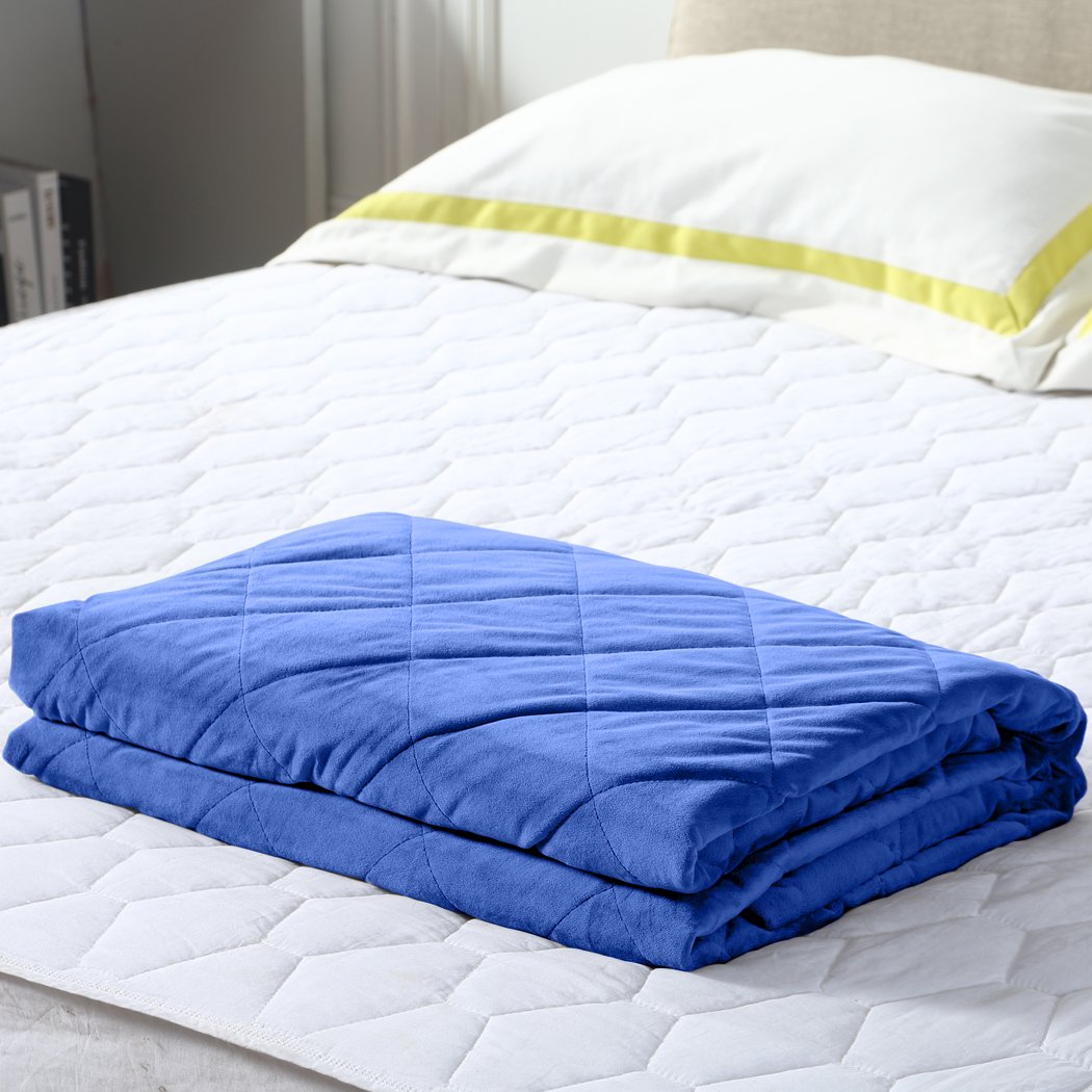 DreamZ 11KG Adults Size Anti Anxiety Weighted Blanket in blue, featuring a 5-layer design and removable zipped cover.