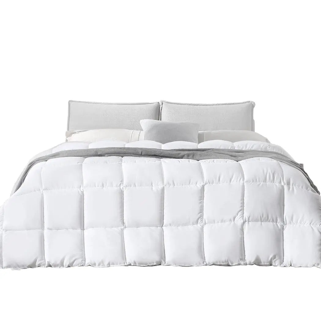 DreamZ 200GSM All Season Bamboo Quilt in white, showcasing its soft texture and elegant baffle box design.
