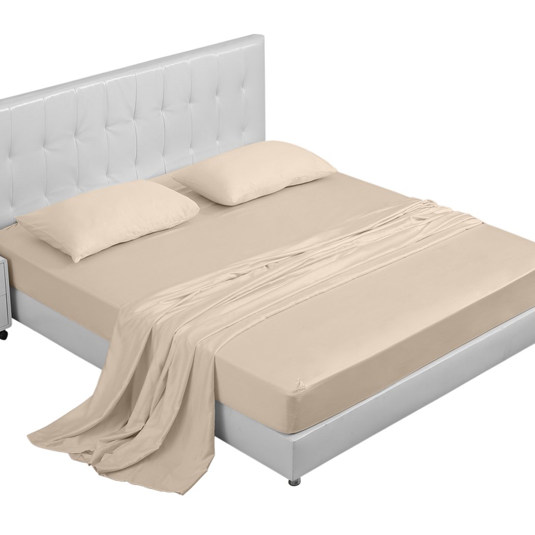 DreamZ 4 Pcs Natural Bamboo Cotton Bed Sheet Set in Double Ivory, showcasing a luxurious and eco-friendly design with soft sateen finish.