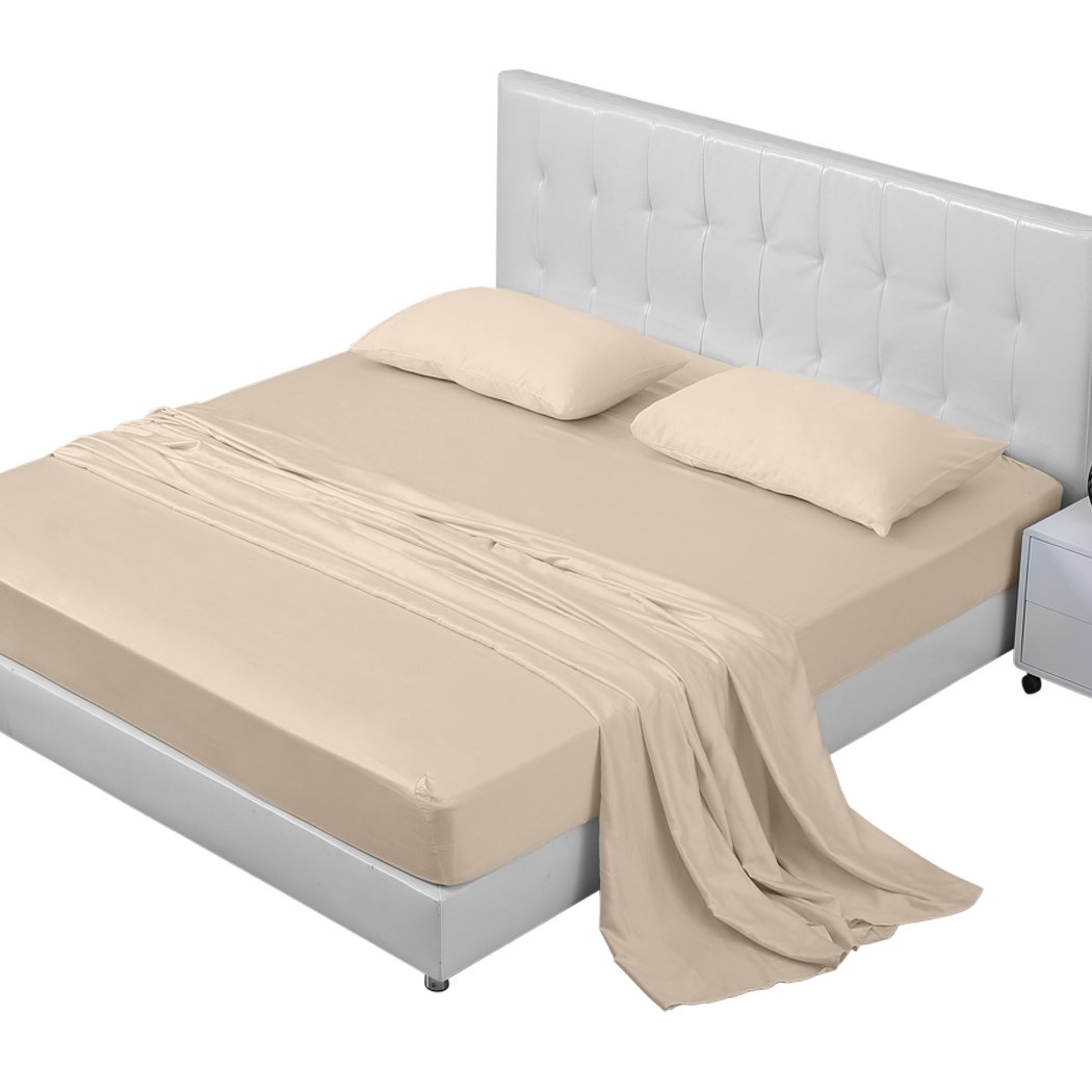 DreamZ 4 Pcs Natural Bamboo Cotton Bed Sheet Set in Double Ivory, showcasing a luxurious and eco-friendly design with soft sateen finish.