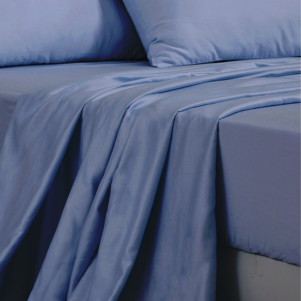 DreamZ 4 Pcs Natural Bamboo Cotton Bed Sheet Set in King size, featuring a bluish-grey color and luxurious soft sateen finish.