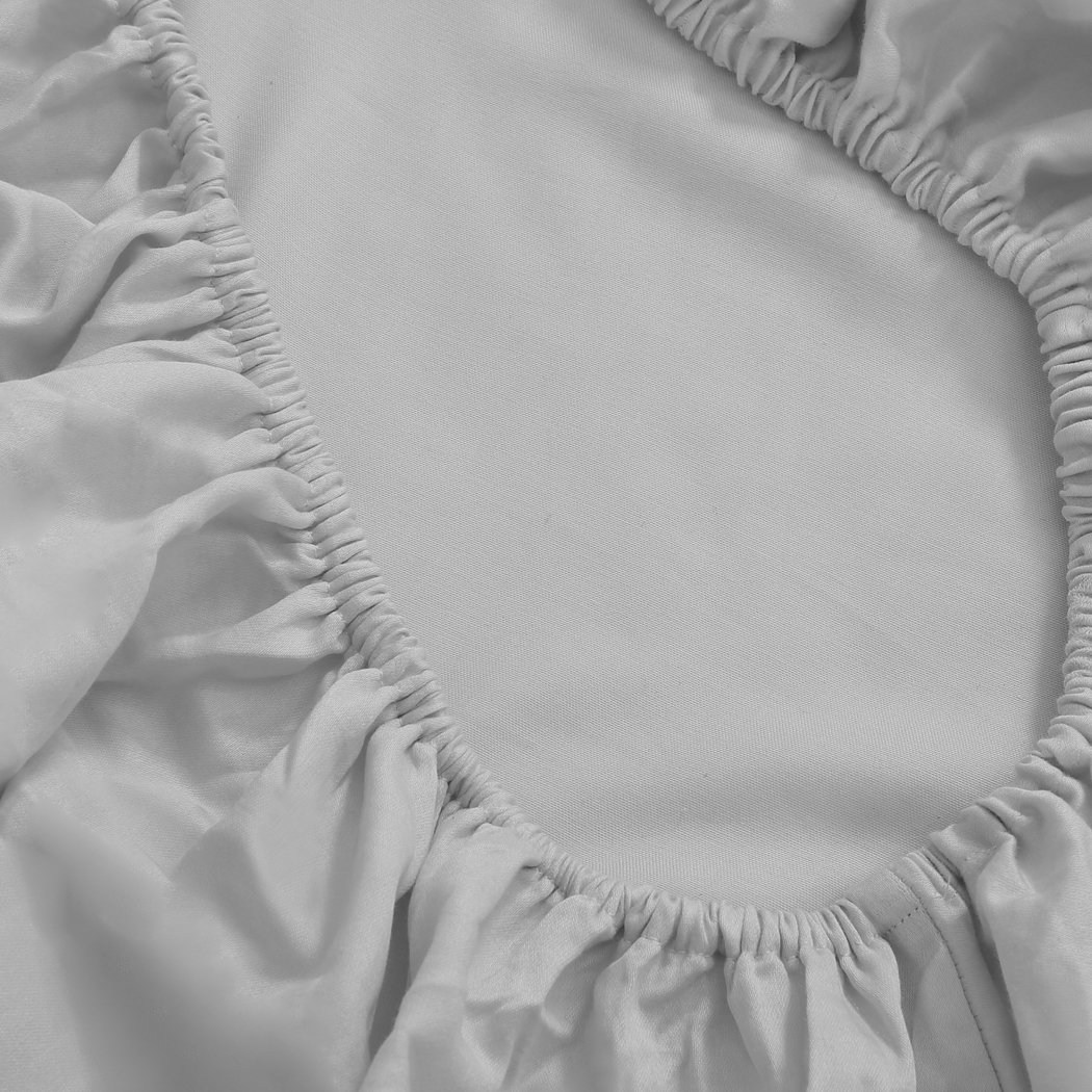 DreamZ 4 Pcs Natural Bamboo Cotton Bed Sheet Set in King Size Grey, featuring a fitted sheet, flat sheet, and two pillowcases, showcasing a soft sateen finish.