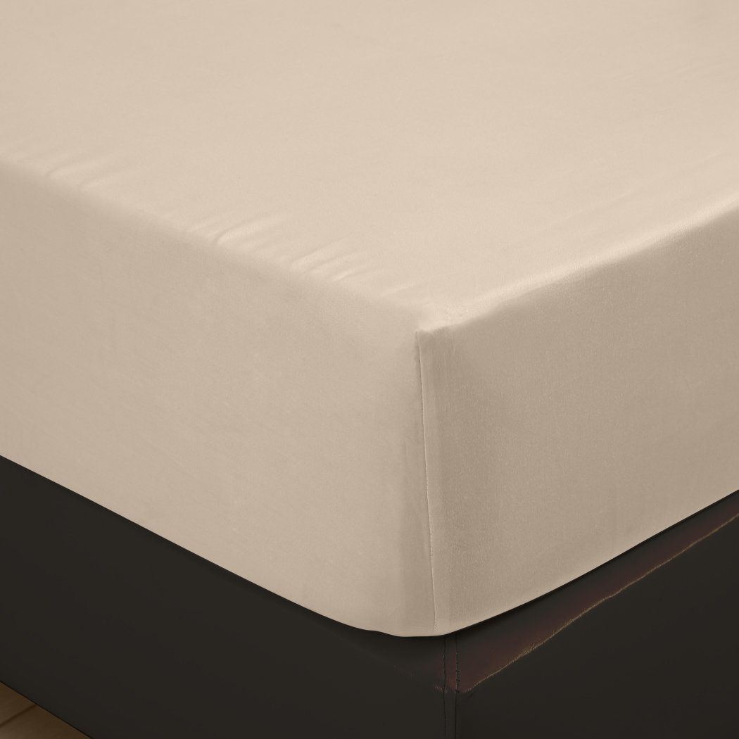 DreamZ 4 Pcs Natural Bamboo Cotton Bed Sheet Set in King Size Ivory, featuring a fitted sheet, flat sheet, and two pillowcases, showcasing a soft sateen finish.