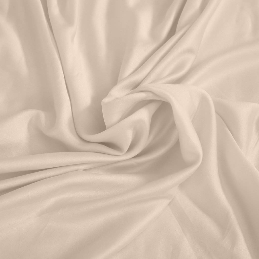 DreamZ 4 Pcs Natural Bamboo Cotton Bed Sheet Set in King Size Ivory, featuring a fitted sheet, flat sheet, and two pillowcases, showcasing a soft sateen finish.
