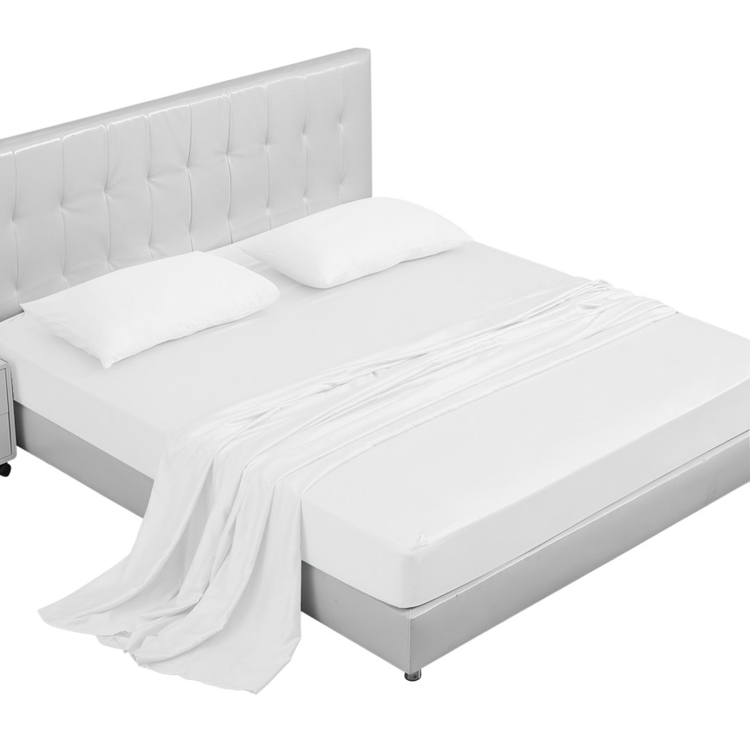 DreamZ 4 Pcs Natural Bamboo Cotton Bed Sheet Set in King size, featuring a soft white finish and luxurious bamboo-cotton blend.