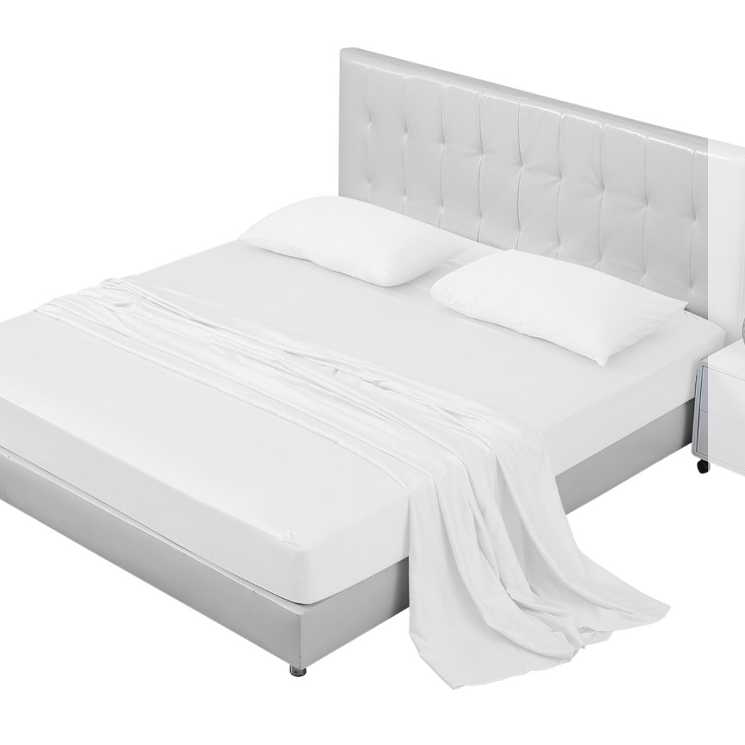 DreamZ 4 Pcs Natural Bamboo Cotton Bed Sheet Set in King size, featuring a soft white finish and luxurious bamboo-cotton blend.