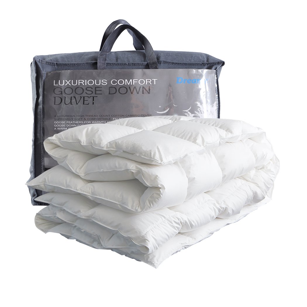 DreamZ 700GSM All Season Goose Down Feather Duvet in Super King size, featuring a soft cotton cover and luxurious filling.