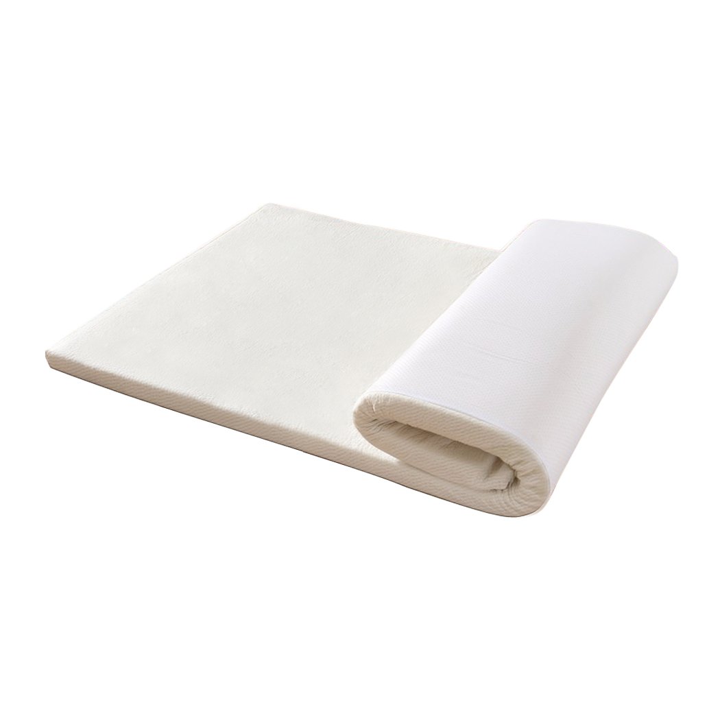 DreamZ 7cm Memory Foam Bed Mattress Topper with removable cover, showcasing its soft and breathable design.