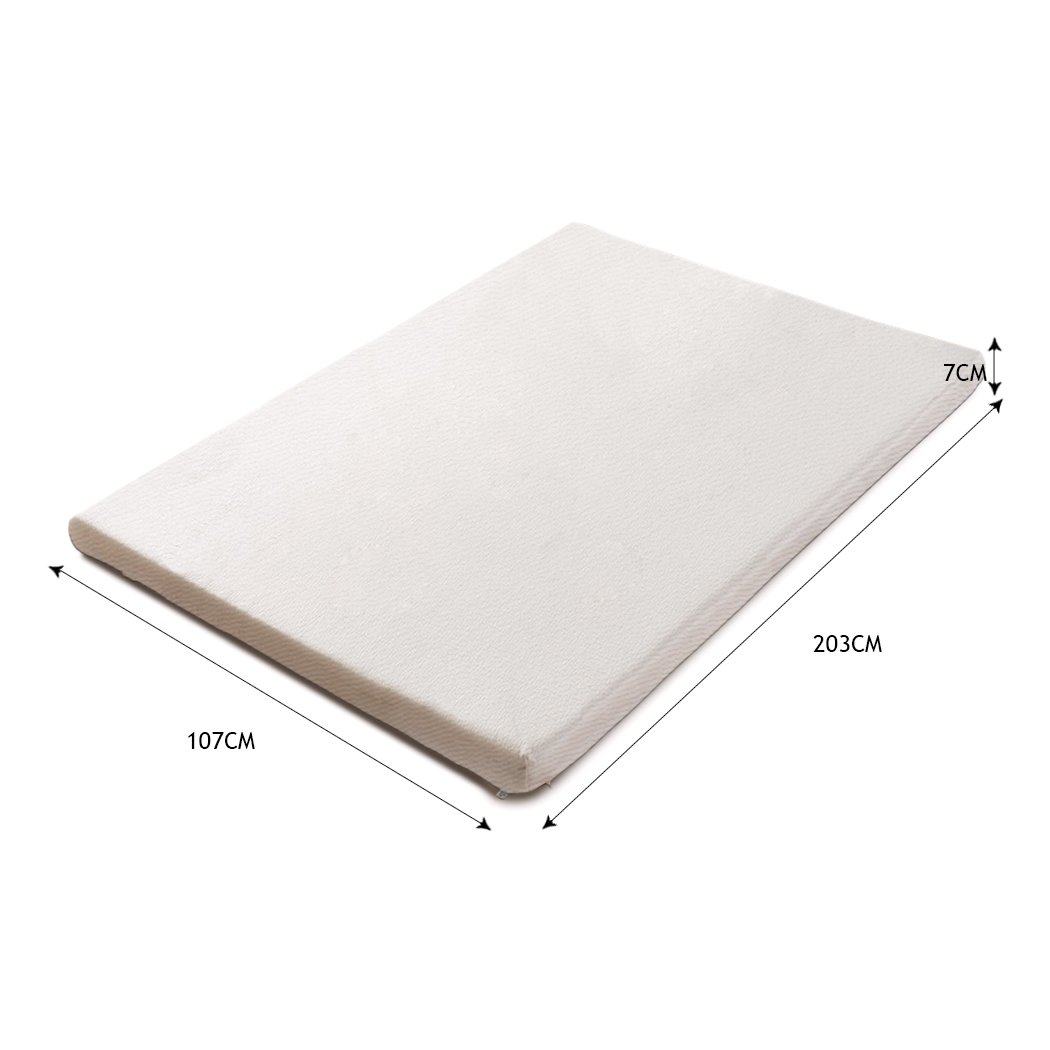 DreamZ 7cm Memory Foam Bed Mattress Topper with removable cover, showcasing its soft and breathable design.