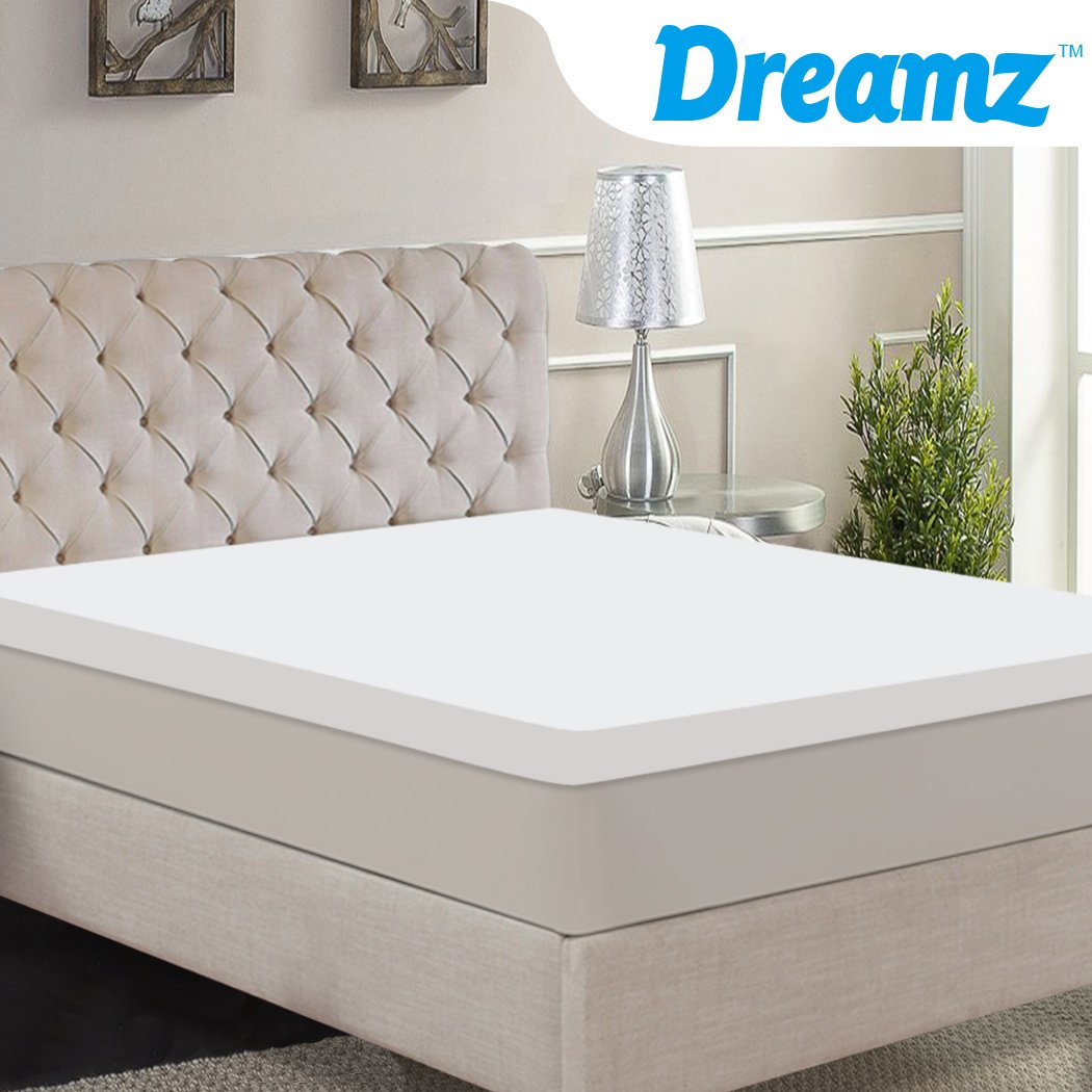 DreamZ 7cm Memory Foam Bed Mattress Topper with removable cover, showcasing its soft and breathable design.