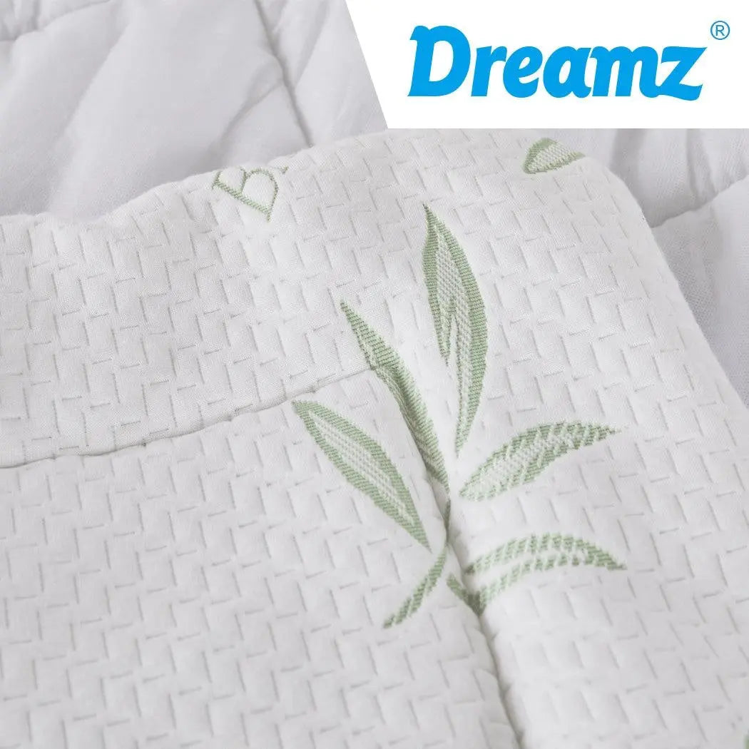 Dreamz Bamboo Pillowtop Mattress Topper Protector in white, showcasing its plush and soft texture, designed for comfort and cooling.