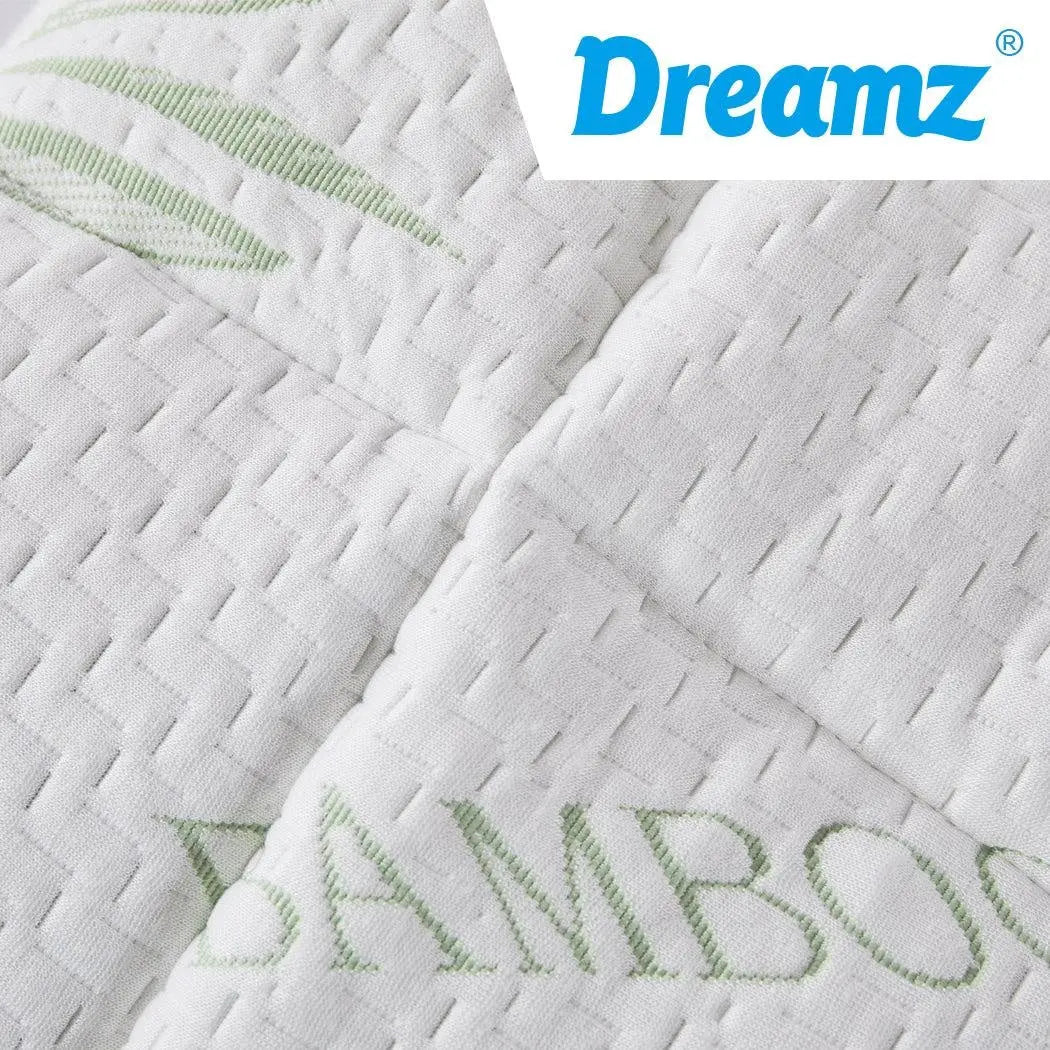 Dreamz Bamboo Pillowtop Mattress Topper Protector in white, showcasing its plush and soft texture, designed for comfort and cooling.