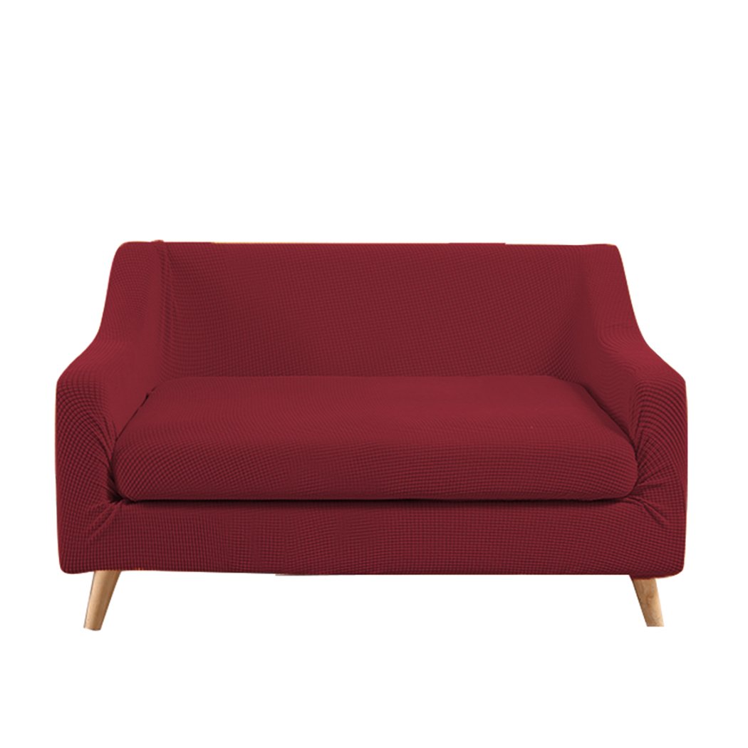 DreamZ Couch Sofa Seat Covers in wine color, designed for 2-seater sofas, showcasing a stretchable and comfortable fit with well-stitched edges.