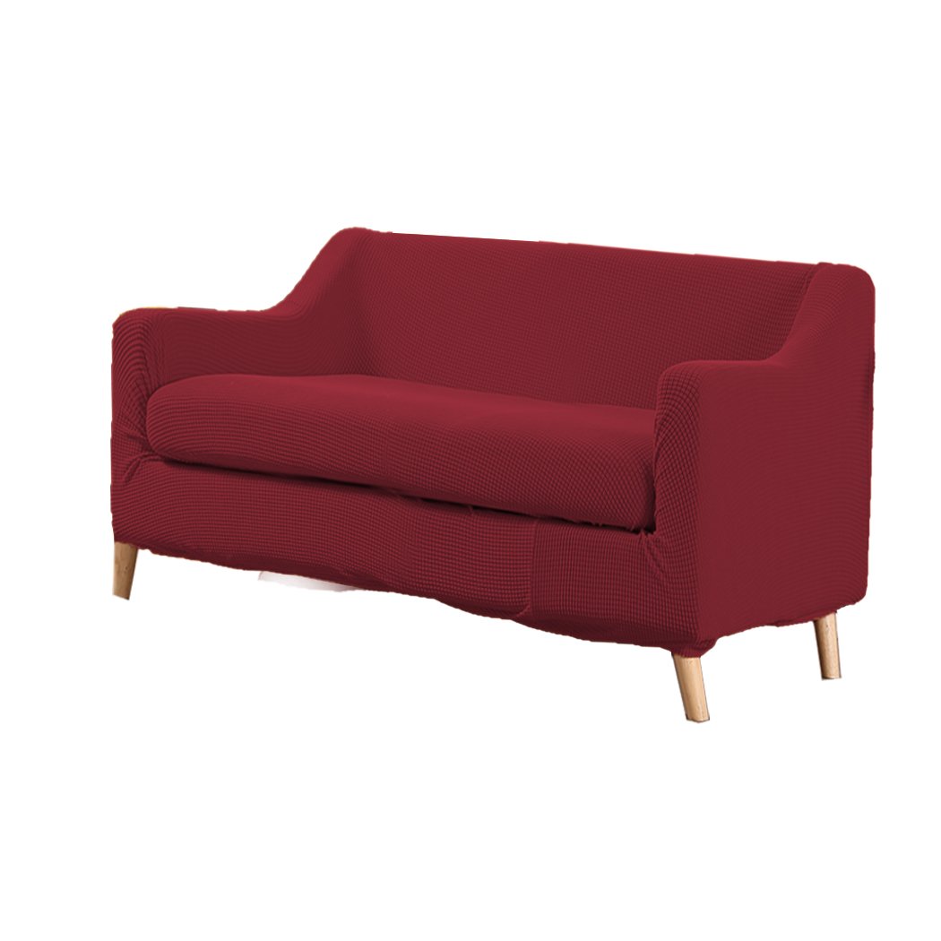 DreamZ Couch Sofa Seat Covers in wine color, designed for 2-seater sofas, showcasing a stretchable and comfortable fit with well-stitched edges.