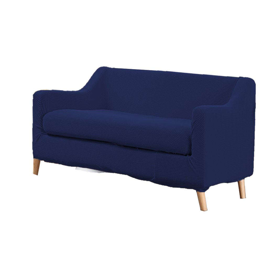 DreamZ Couch Sofa Seat Covers in navy color, designed for 2-seater sofas, showcasing high stretch material and well-stitched edges.