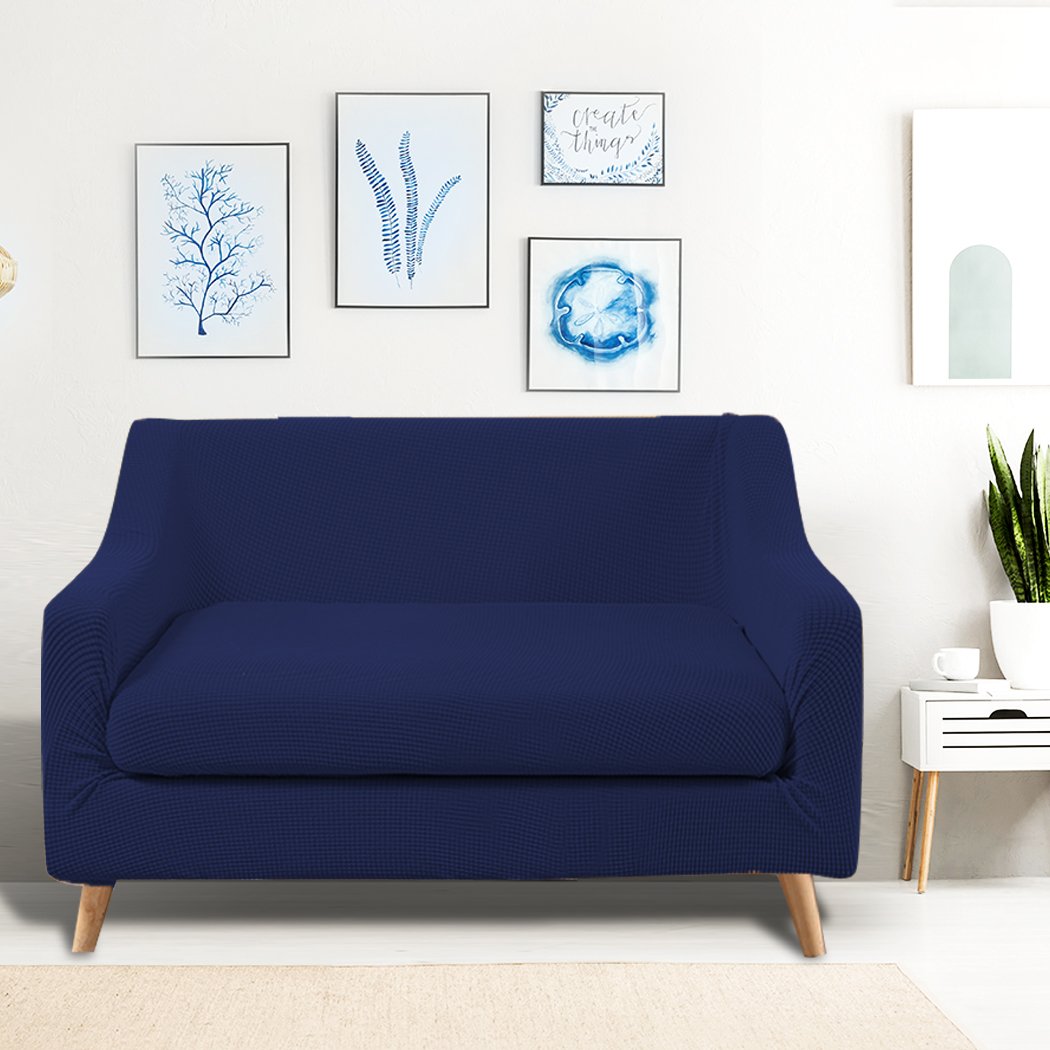 DreamZ Couch Sofa Seat Covers in navy color, designed for 2-seater sofas, showcasing high stretch material and well-stitched edges.