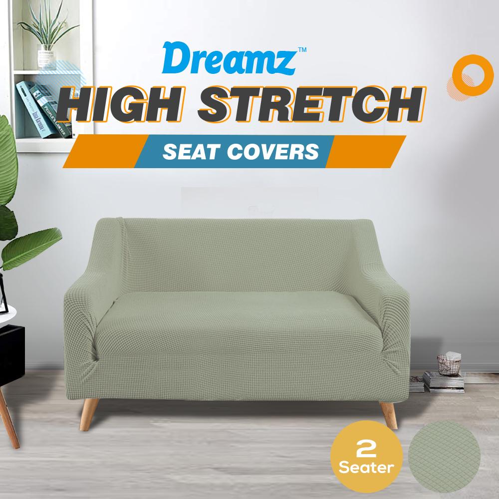 DreamZ Couch Stretch Sofa Lounge Cover Protector Slipcover for 2 Seater in khaki color, showcasing its soft texture and well-stitched edges.
