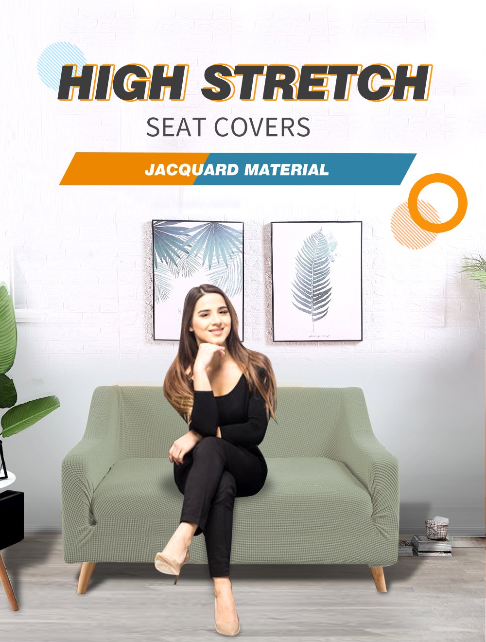 DreamZ Couch Stretch Sofa Lounge Cover Protector Slipcover for 2 Seater in khaki color, showcasing its soft texture and well-stitched edges.