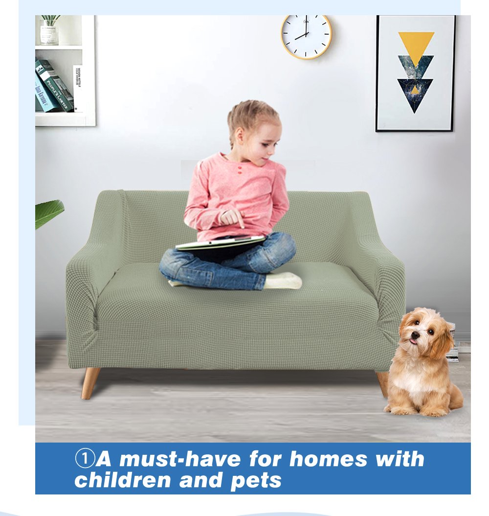 DreamZ Couch Stretch Sofa Lounge Cover Protector Slipcover for 2 Seater in khaki color, showcasing its soft texture and well-stitched edges.