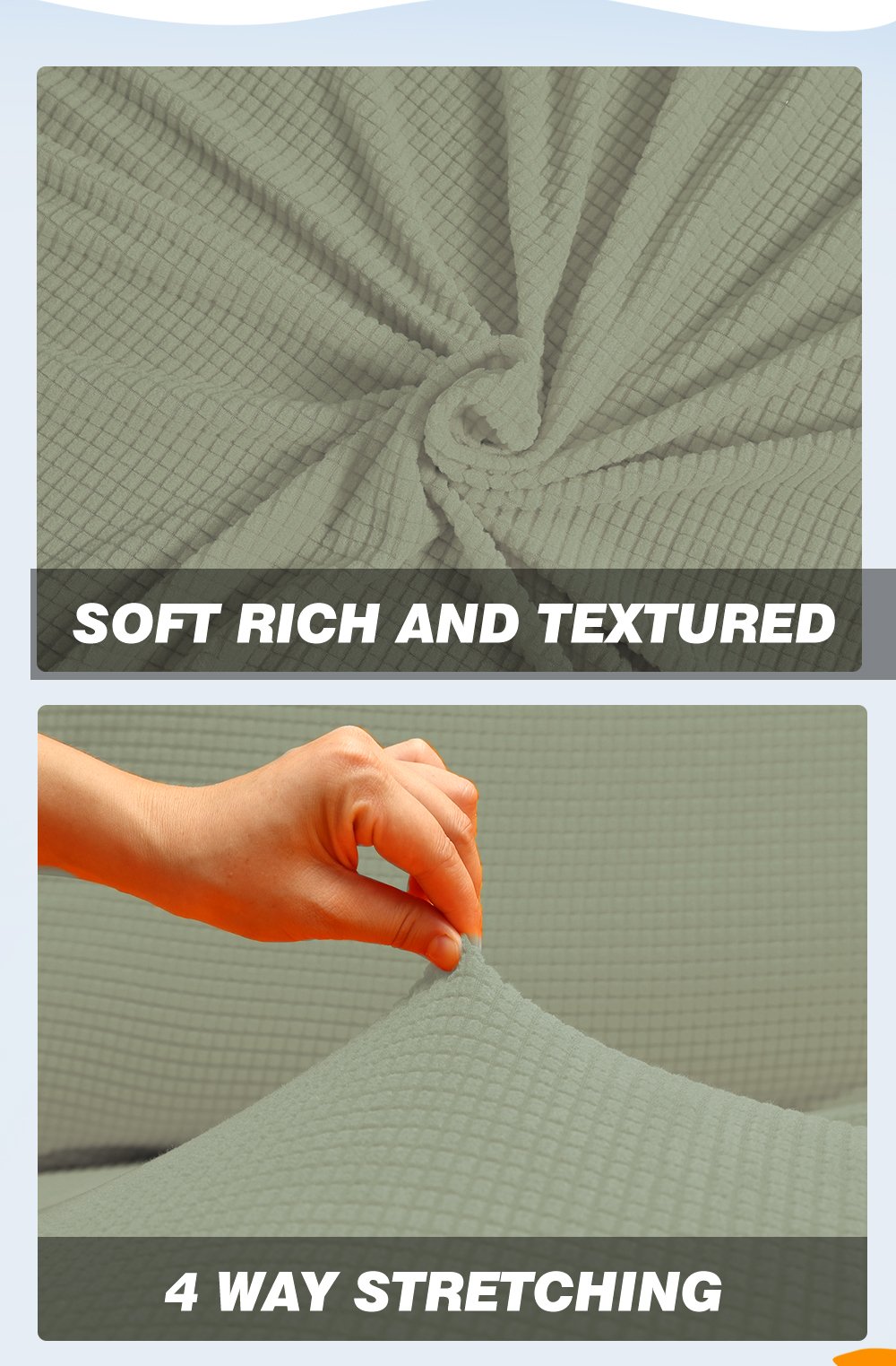 DreamZ Couch Stretch Sofa Lounge Cover Protector Slipcover for 2 Seater in khaki color, showcasing its soft texture and well-stitched edges.