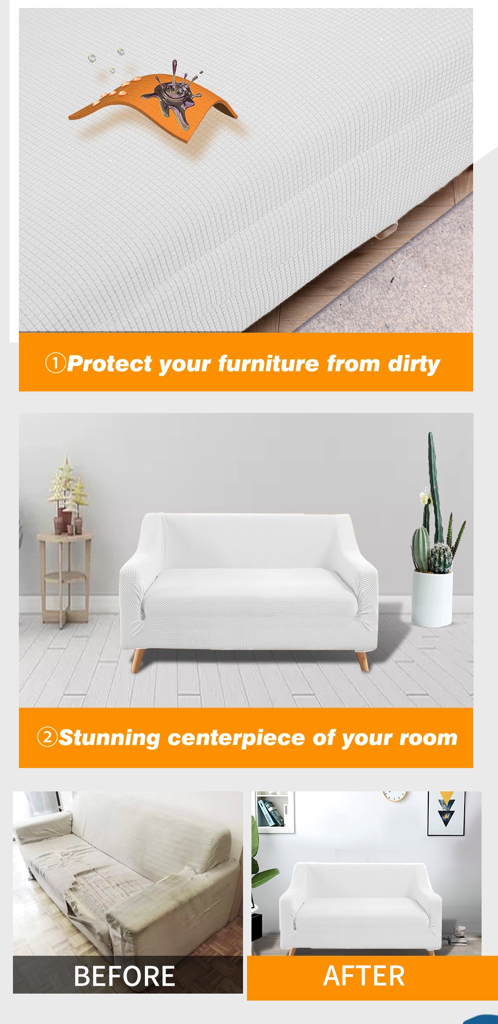 DreamZ Couch Stretch Sofa Lounge Cover Protector Slipcover for 2-seater in off-white, showcasing its high stretch material and well-stitched edges.