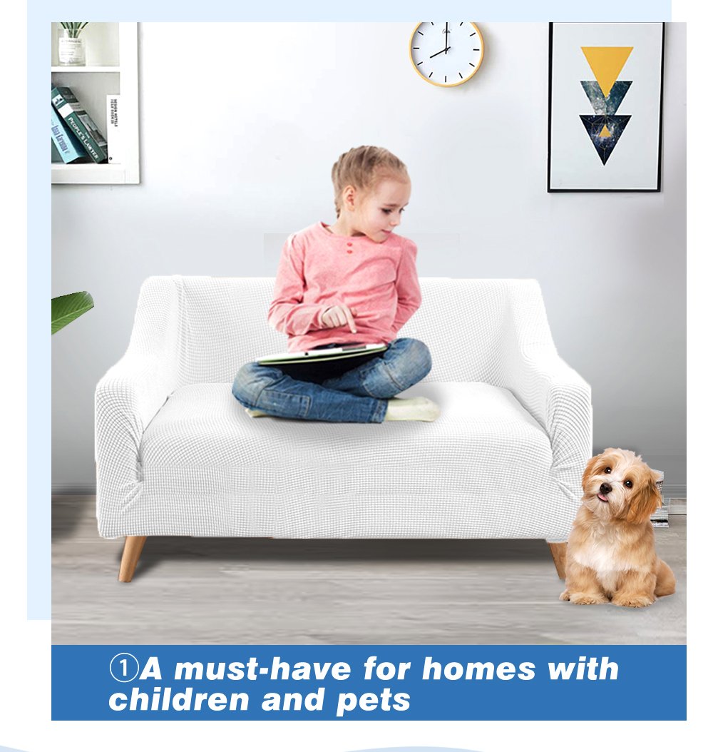 DreamZ Couch Stretch Sofa Lounge Cover Protector Slipcover for 2-seater in off-white, showcasing its high stretch material and well-stitched edges.