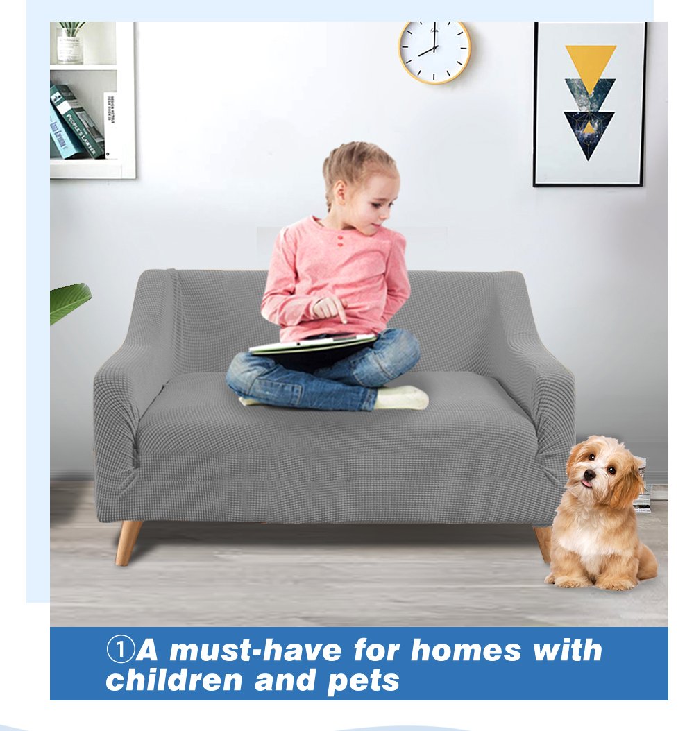 DreamZ Couch Stretch Sofa Lounge Cover Protector Slipcover for 2-seater in grey, showcasing its high stretch material and well-stitched edges.