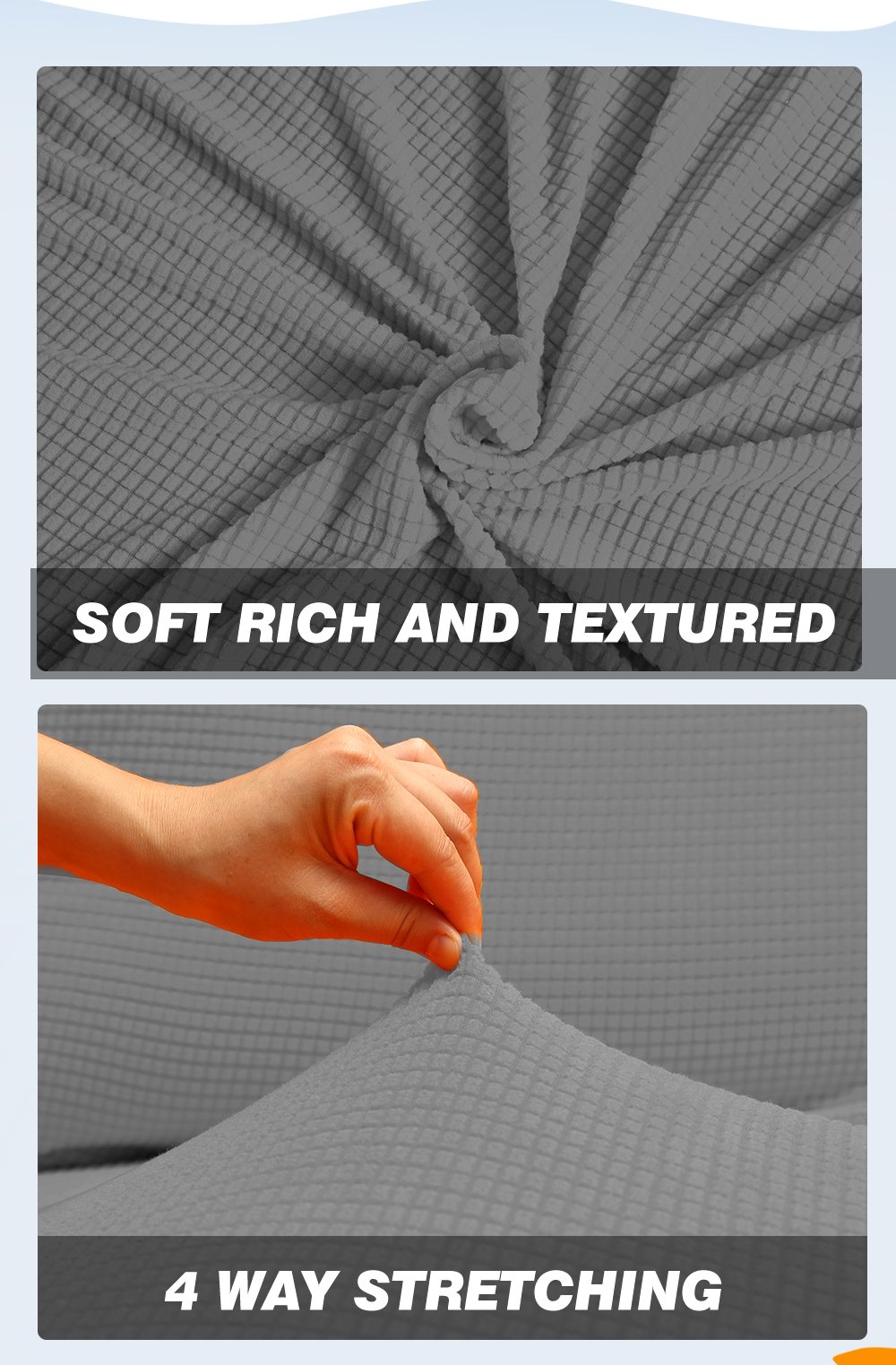 DreamZ Couch Stretch Sofa Lounge Cover Protector Slipcover for 2-seater in grey, showcasing its high stretch material and well-stitched edges.