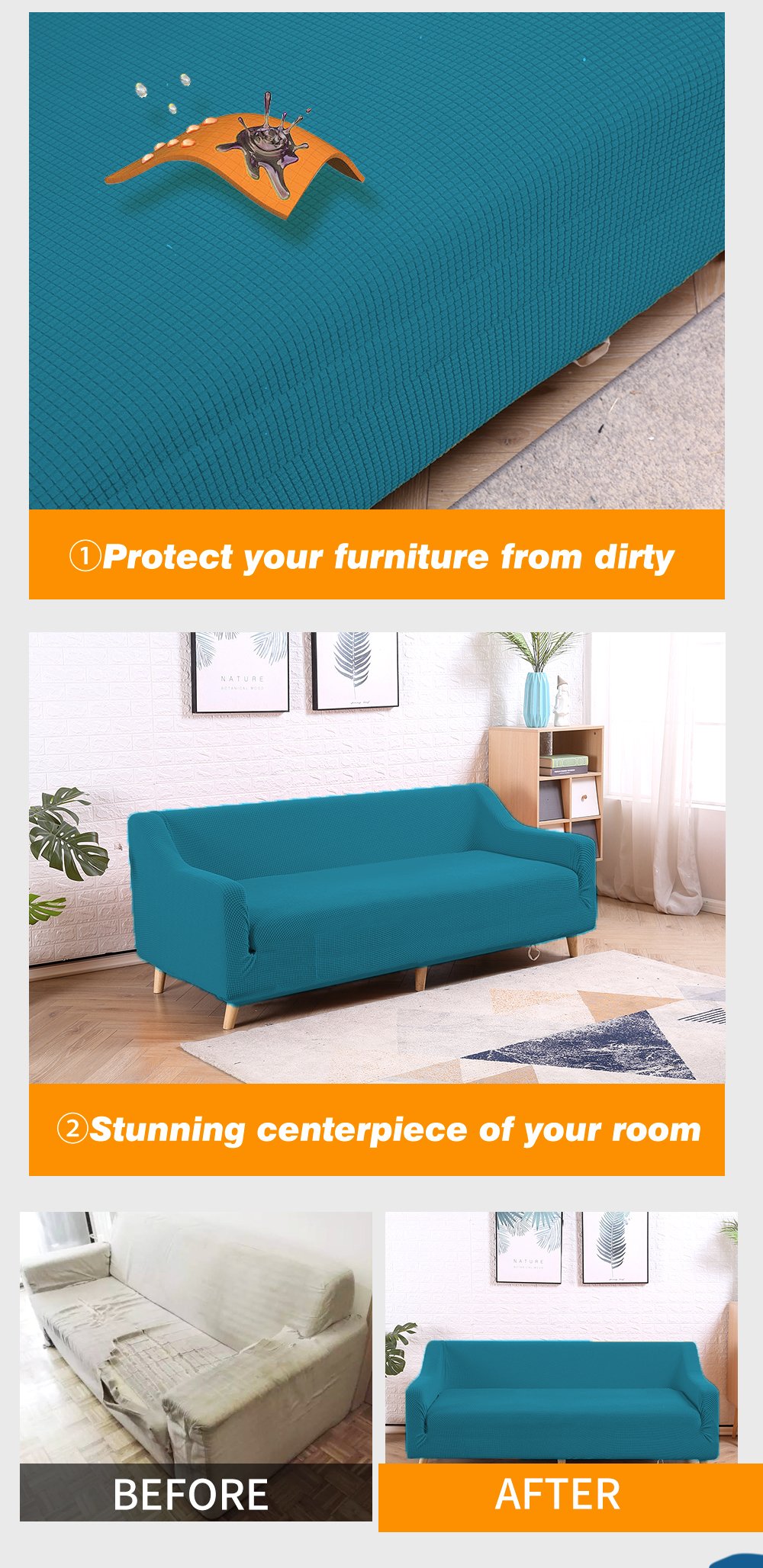 DreamZ Couch Stretch Sofa Lounge Cover Protector for 4-seater sofa in green, showcasing its snug fit and soft texture.