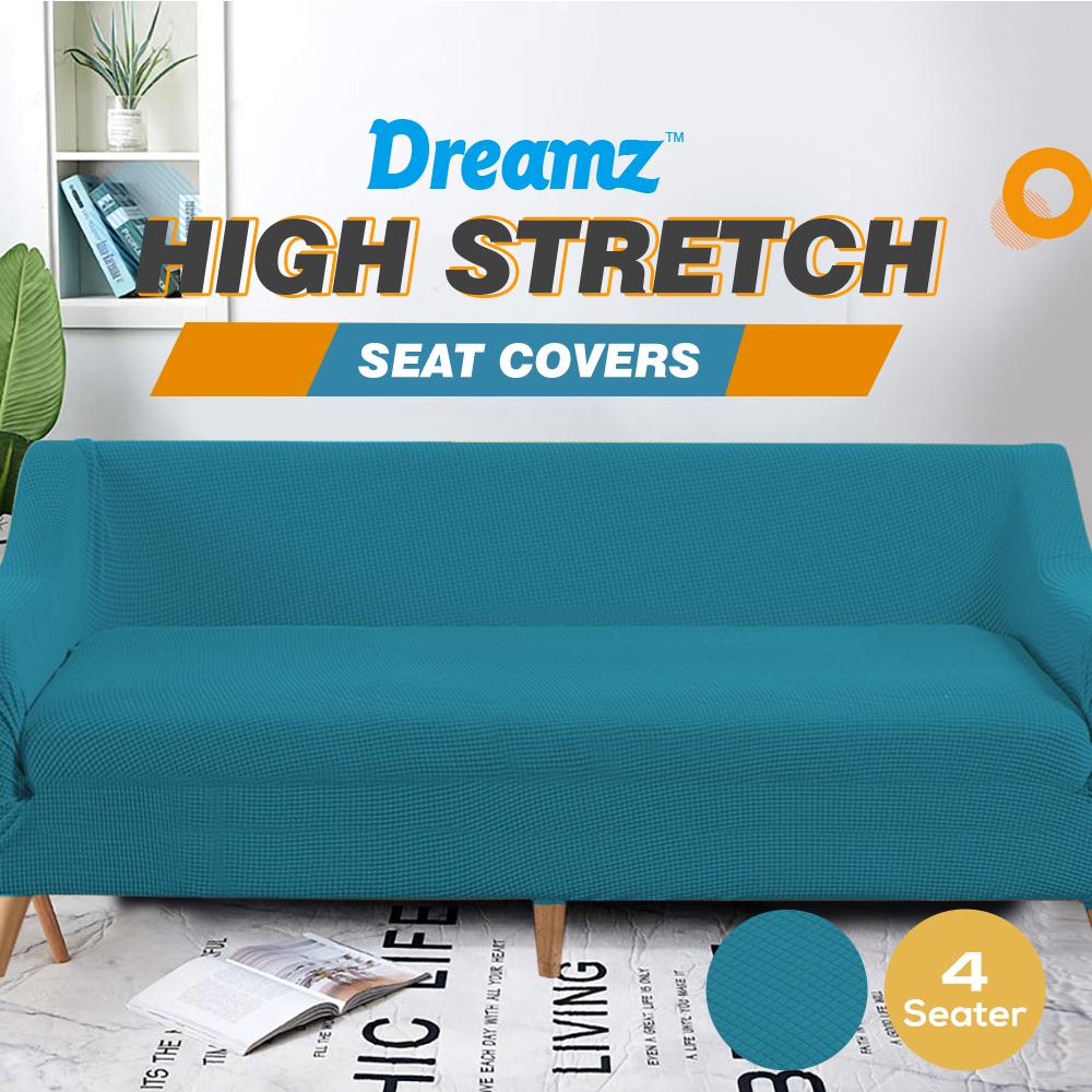 DreamZ Couch Stretch Sofa Lounge Cover Protector for 4-seater sofa in green, showcasing its snug fit and soft texture.