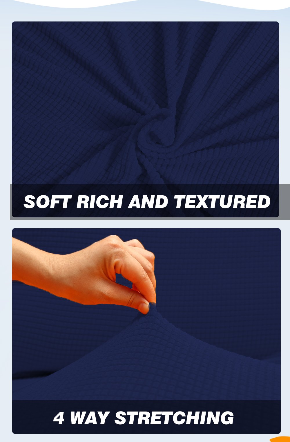 DreamZ Couch Stretch Sofa Lounge Cover Protector Slipcover in navy, designed for 4-seater sofas, showcasing its high stretch material and well-stitched edges.