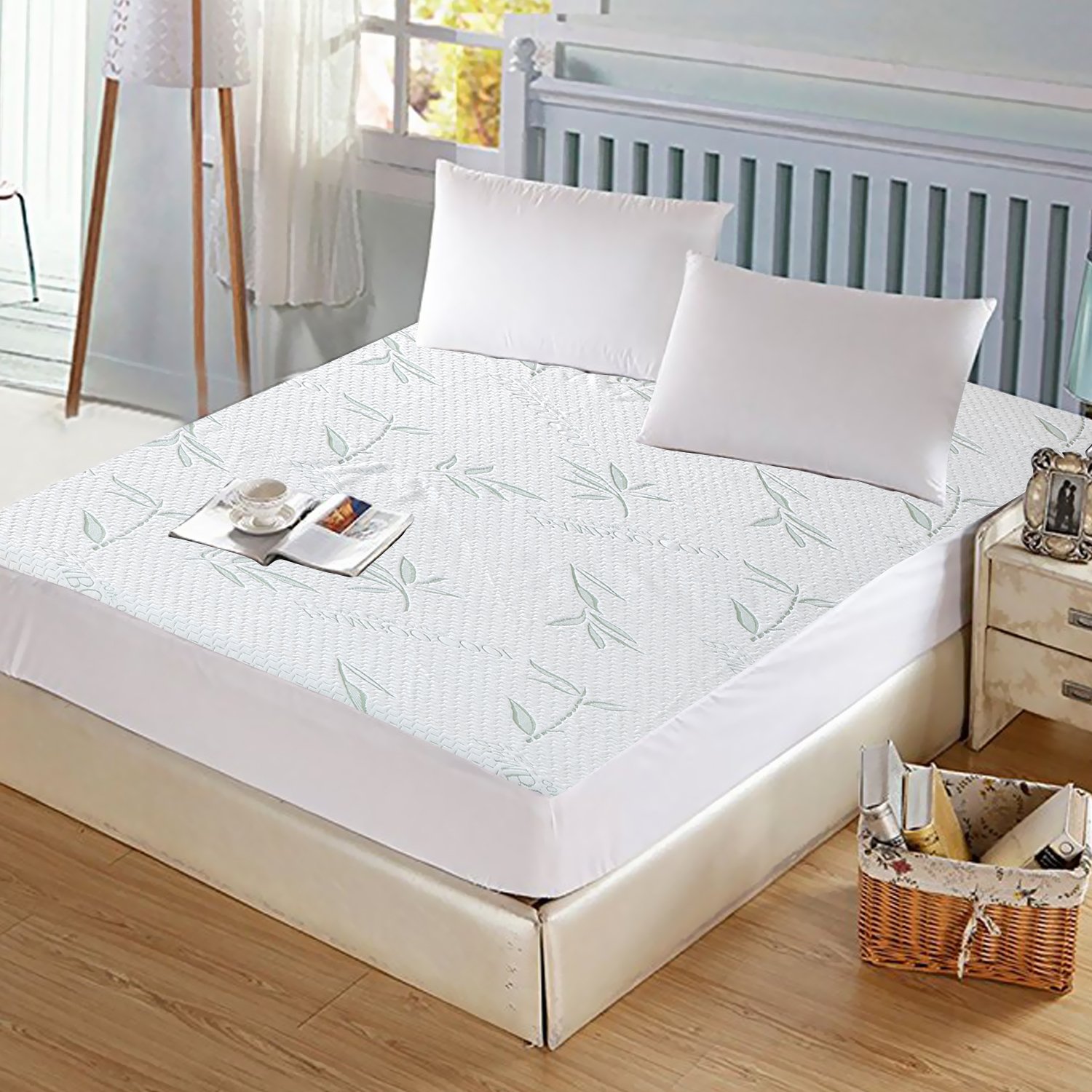 DreamZ Fitted Waterproof Mattress Protector with Bamboo Fibre Cover, showcasing its soft texture and waterproof features.