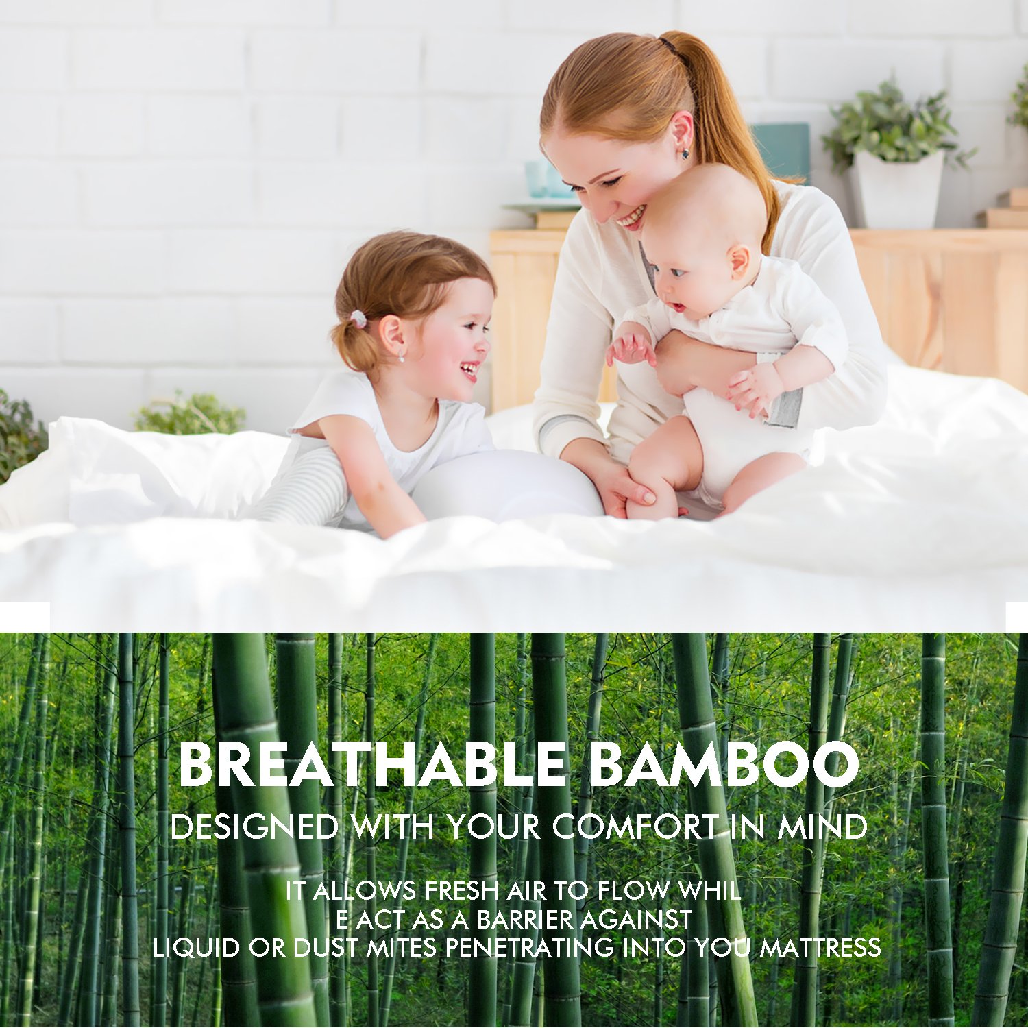 DreamZ Fitted Waterproof Mattress Protector with Bamboo Fibre Cover, showcasing its soft texture and waterproof features.