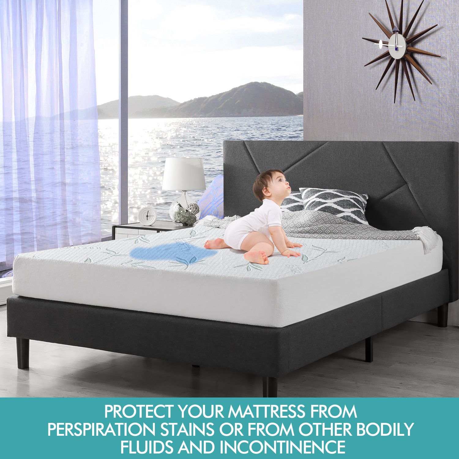 DreamZ Fitted Waterproof Mattress Protector with Bamboo Fibre Cover, showcasing its soft texture and waterproof features.