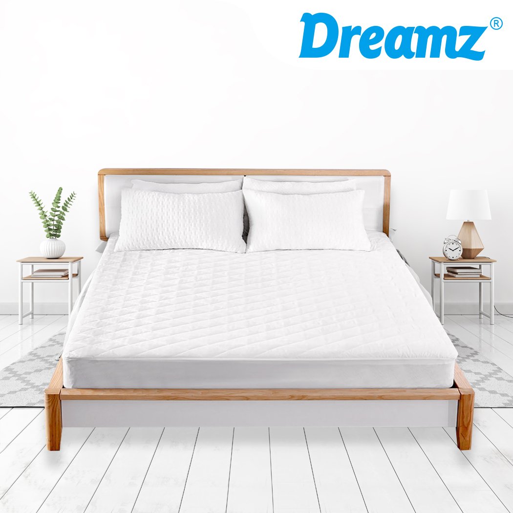DreamZ Fully Fitted Waterproof Microfiber Mattress Protector in King size, featuring a soft brushed surface and quilted diamond pattern.