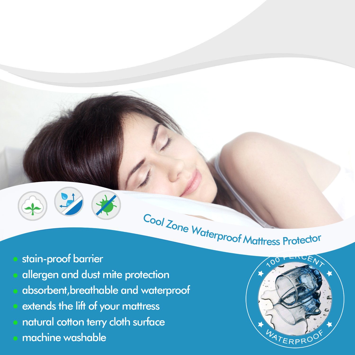 DreamZ Mattress Protector Topper featuring cool zone technology, designed for comfort and protection with a fitted skirt.