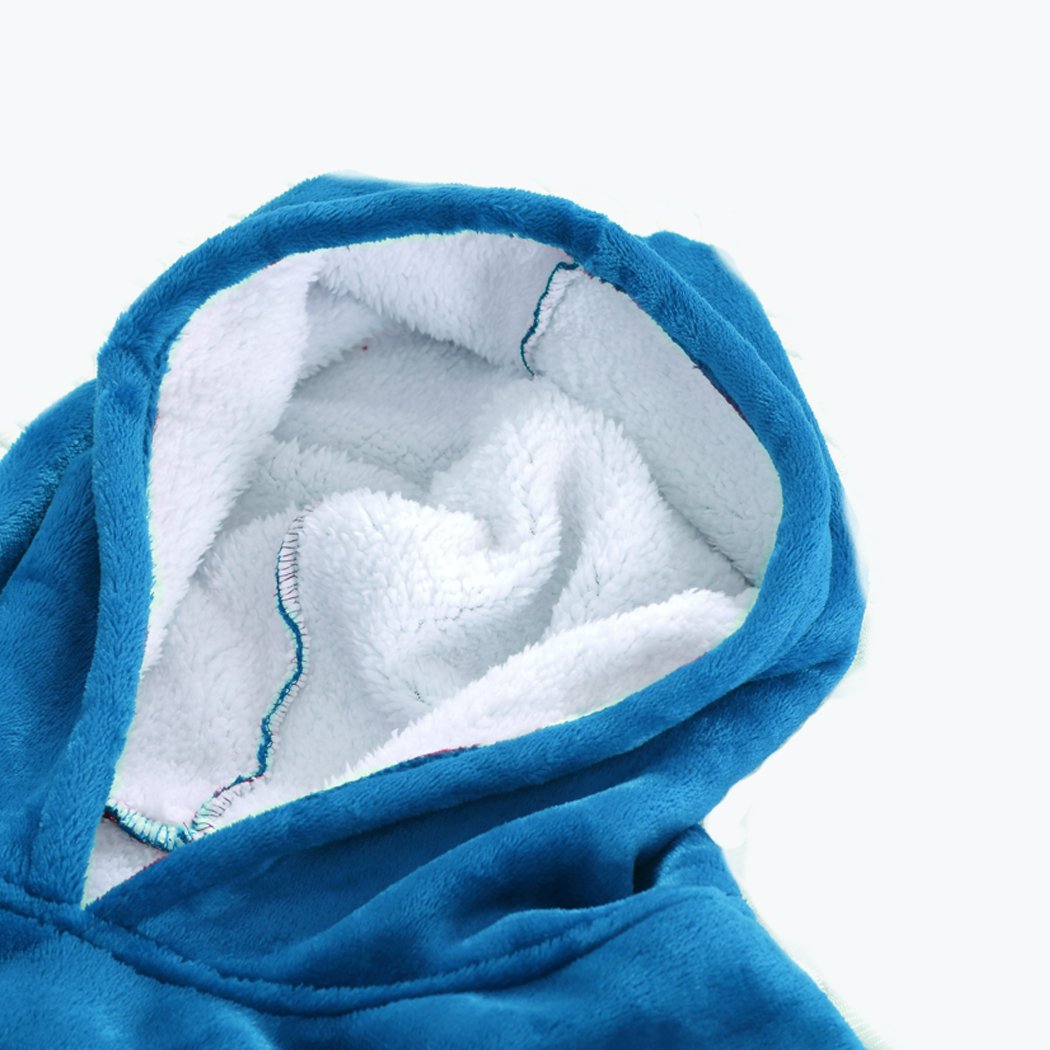 DreamZ Plush Warm Fleece Sherpa Hoodie Sweatshirt Huggle Blanket in blue, showcasing its oversized design and soft fabric.
