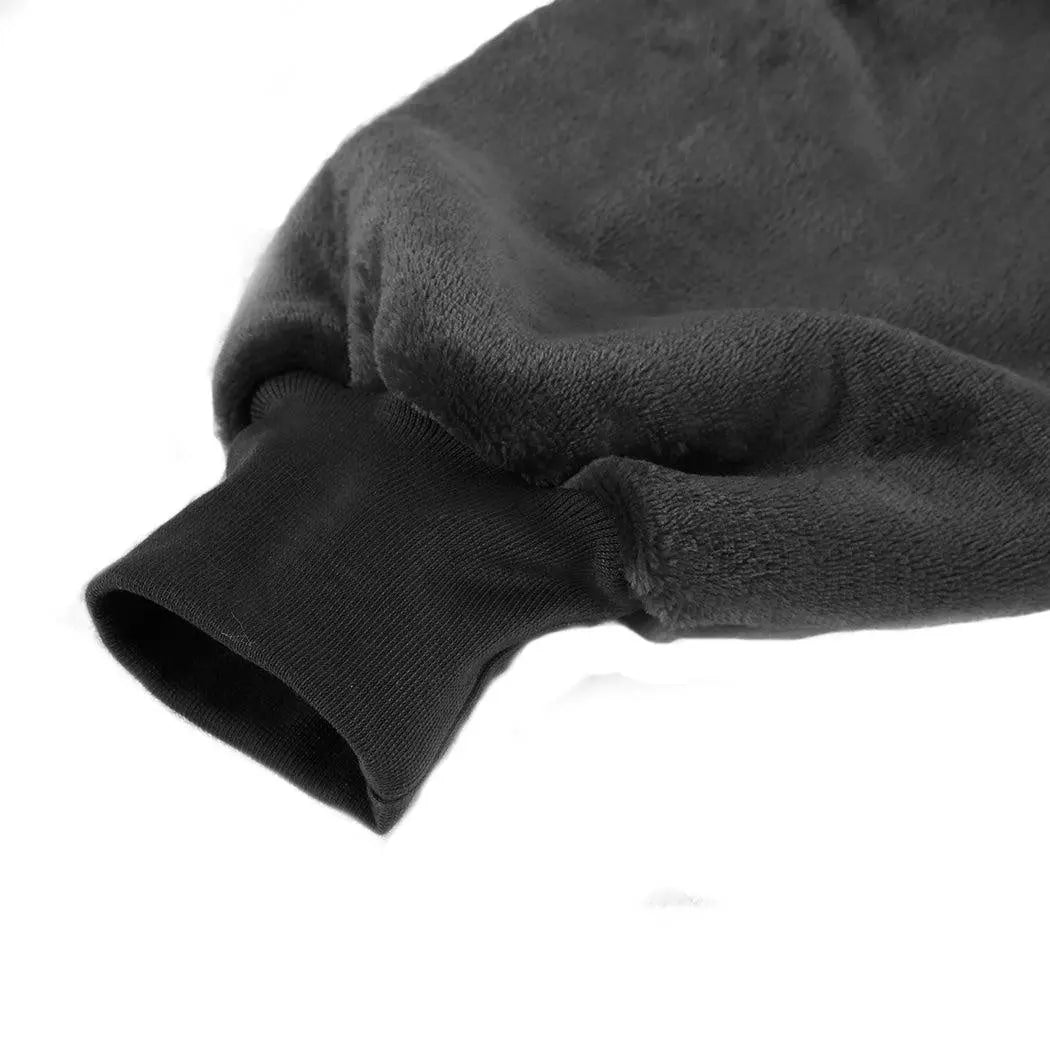 DreamZ Plush Warm Fleece Sherpa Hoodie Sweatshirt Huggle Blanket in grey, showcasing its oversized hood and large pocket.