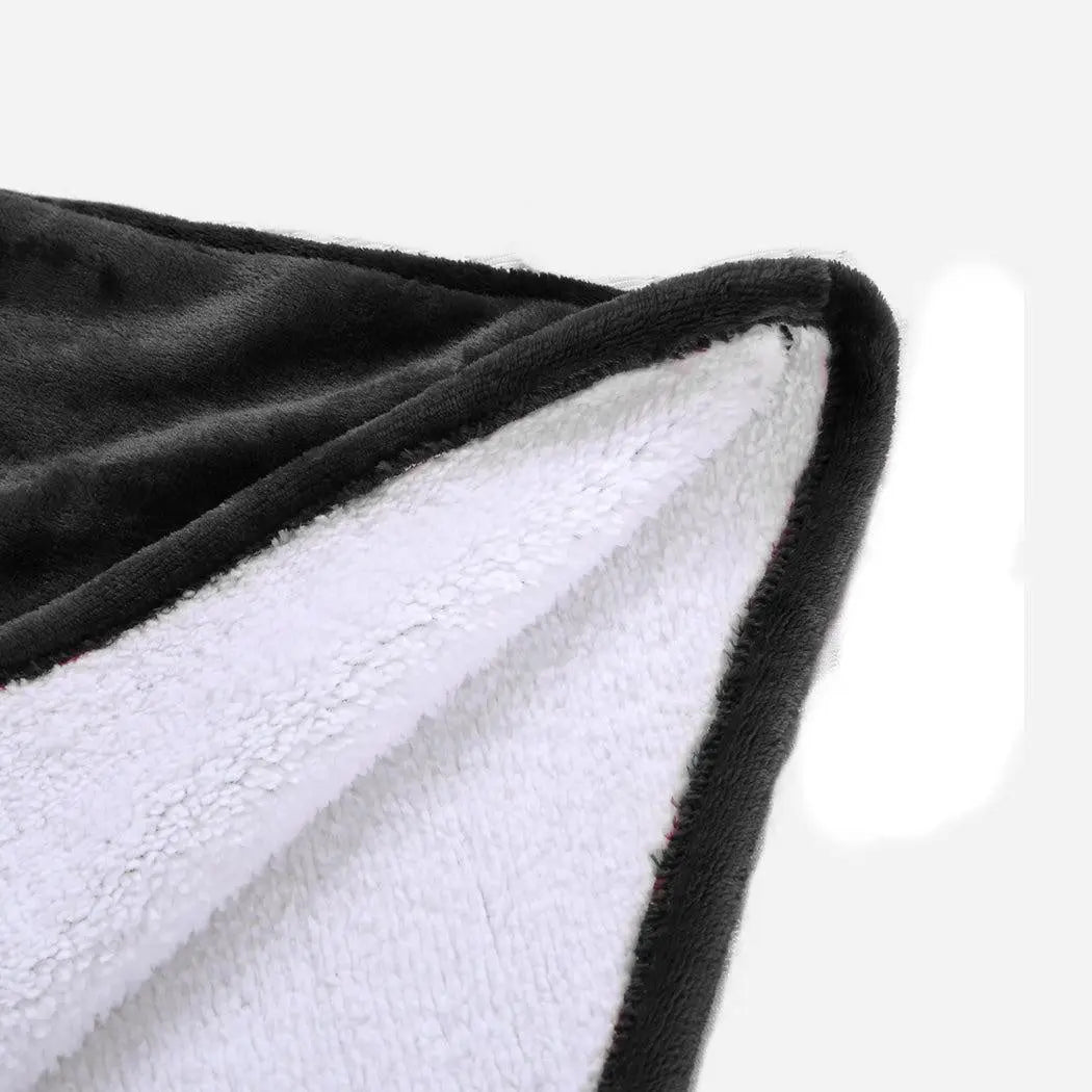 DreamZ Plush Warm Fleece Sherpa Hoodie Sweatshirt Huggle Blanket in grey, showcasing its oversized hood and large pocket.