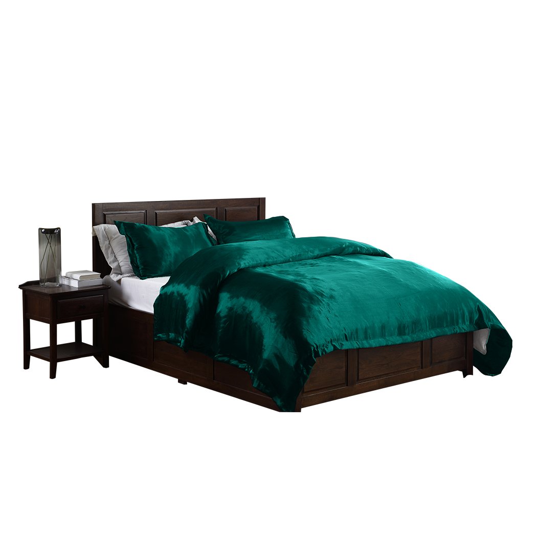 DreamZ Silk Satin Quilt Duvet Cover Set in teal color, featuring a smooth satin texture and elegant design, perfect for single beds.
