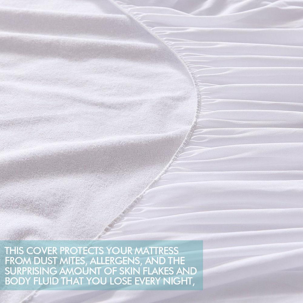 DreamZ Terry Cotton Fully Fitted Waterproof Mattress Protector, showcasing its soft terry fabric and waterproof design.