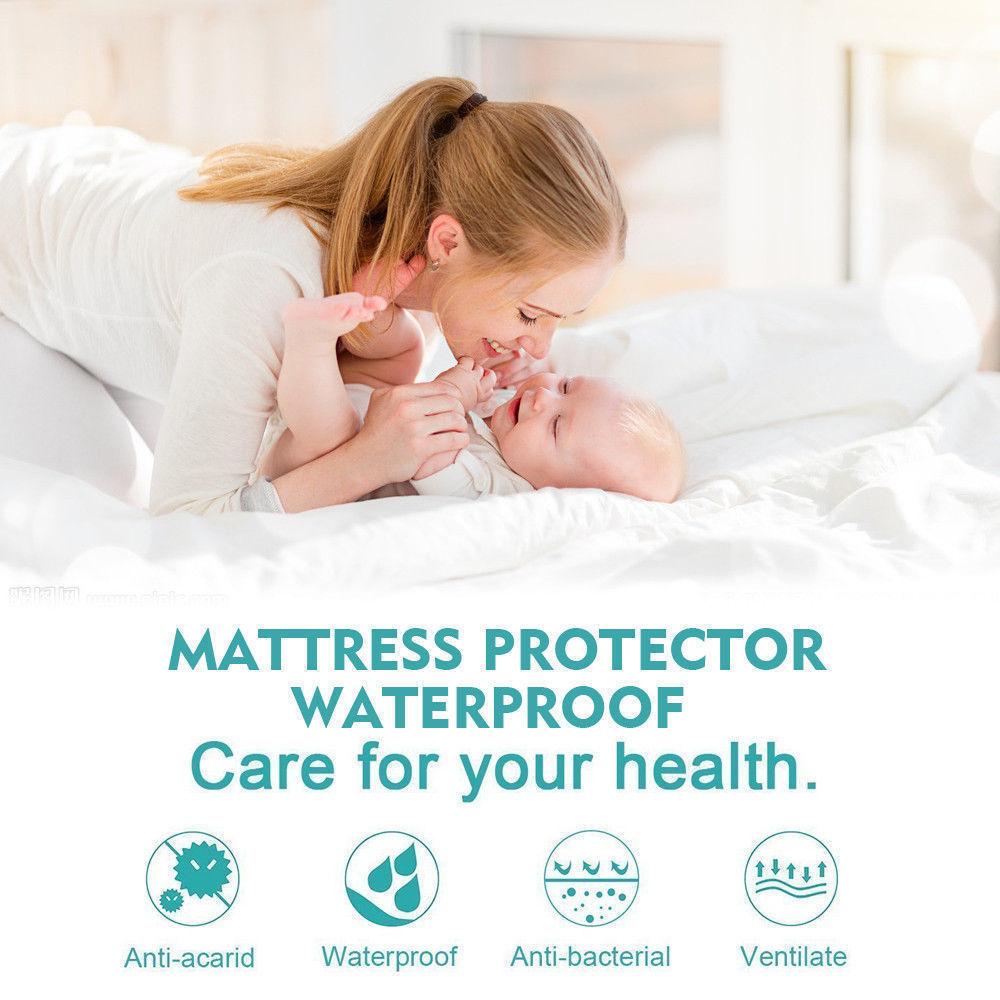DreamZ Terry Cotton Fully Fitted Waterproof Mattress Protector, showcasing its soft terry fabric and waterproof design.