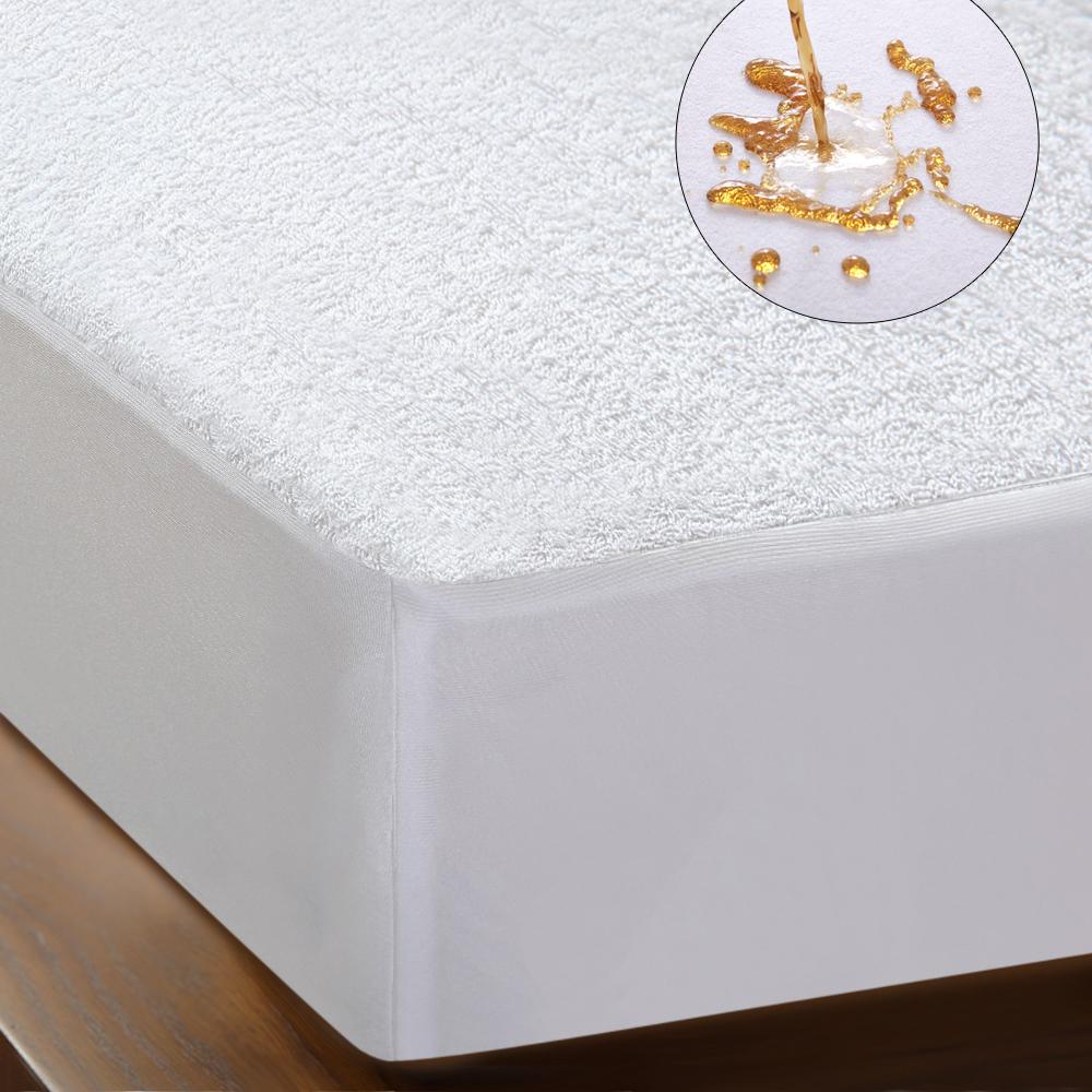 DreamZ Terry Cotton Fully Fitted Waterproof Mattress Protector King, showcasing its soft terry fabric and waterproof design.