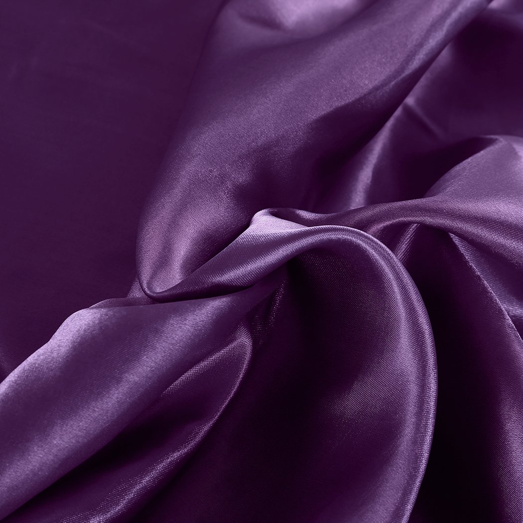 DreamZ Ultra Soft Silky Satin Bed Sheet Set in rich purple color, featuring a fitted sheet, flat sheet, and pillowcase, designed for King Single beds.
